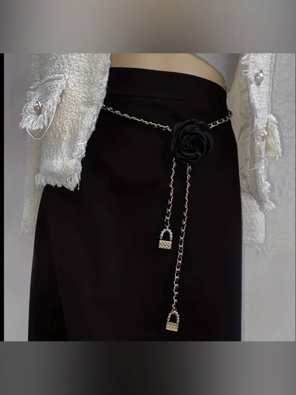 Camellia Waist ⛓️‍💥 Chain Women'S Flower Metal Chain Belt Black Floral Accents